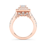 2CTW Emerald Shaped Lab Grown Diamond (F/VS) Double Halo Engagement Ring in 14K Gold