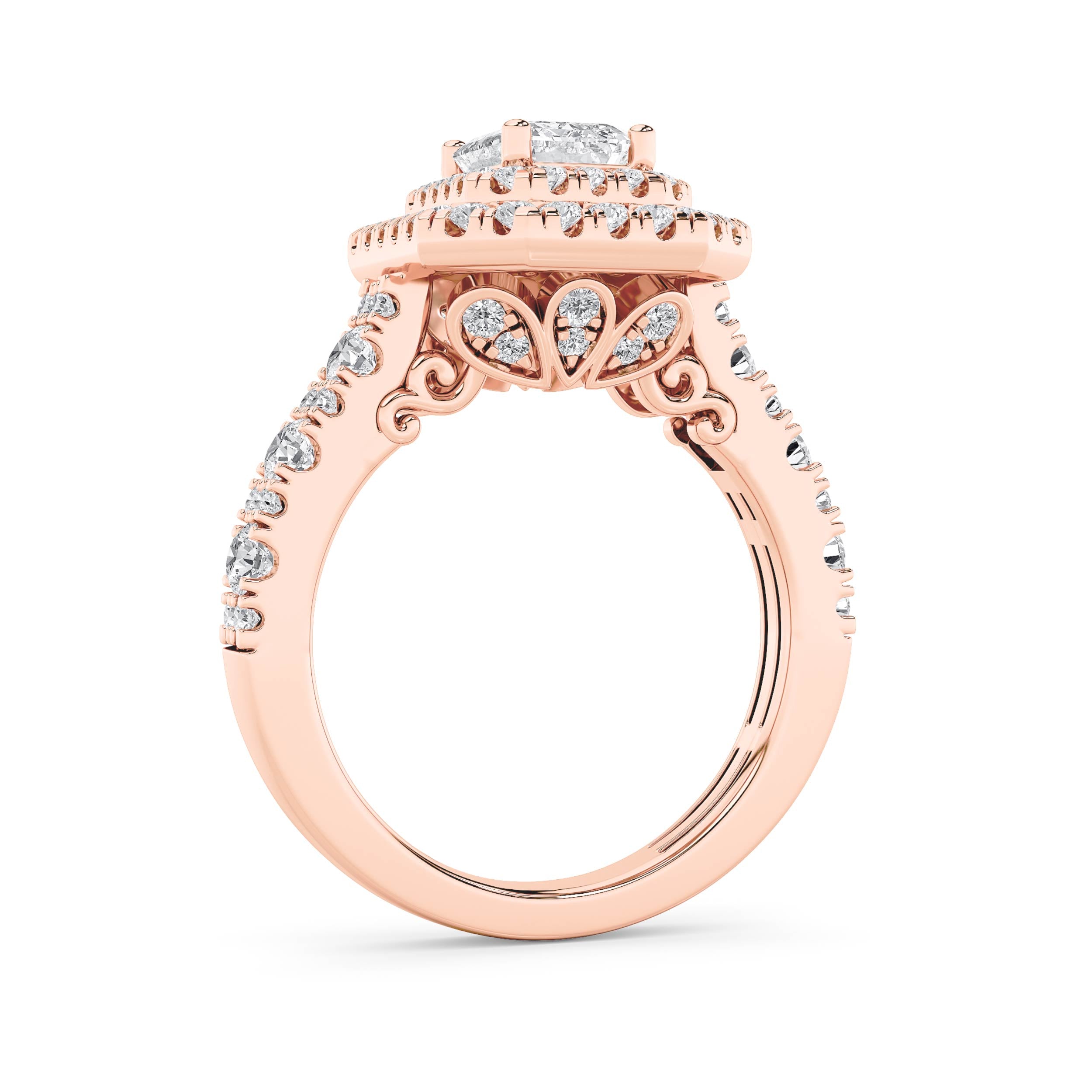 2CTW Emerald Shaped Lab Grown Diamond (F/VS) Double Halo Engagement Ring in 14K Gold
