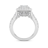 2CTW Oval Shaped Lab Grown Diamond (F/VS) Double Halo Engagement Ring in 14K Gold