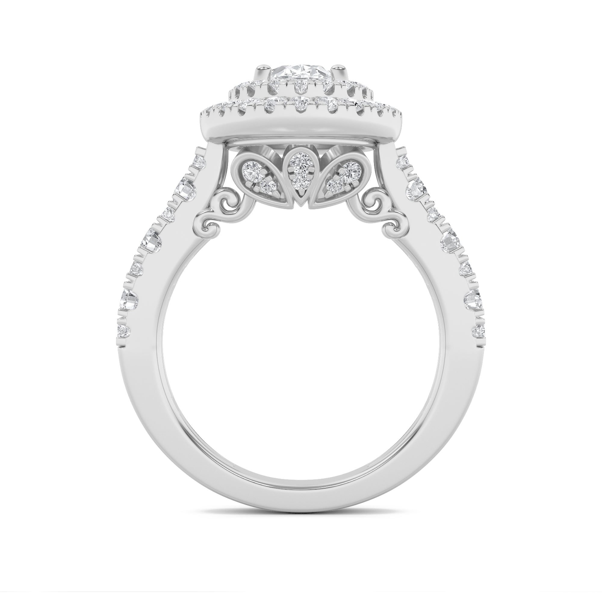 2CTW Oval Shaped Lab Grown Diamond (F/VS) Double Halo Engagement Ring in 14K Gold