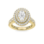 2CTW Oval Shaped Lab Grown Diamond (F/VS) Double Halo Engagement Ring in 14K Gold