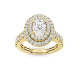 2CTW Oval Shaped Lab Grown Diamond (F/VS) Double Halo Engagement Ring in 14K Gold