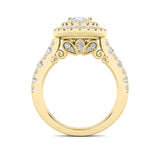 2CTW Oval Shaped Lab Grown Diamond (F/VS) Double Halo Engagement Ring in 14K Gold