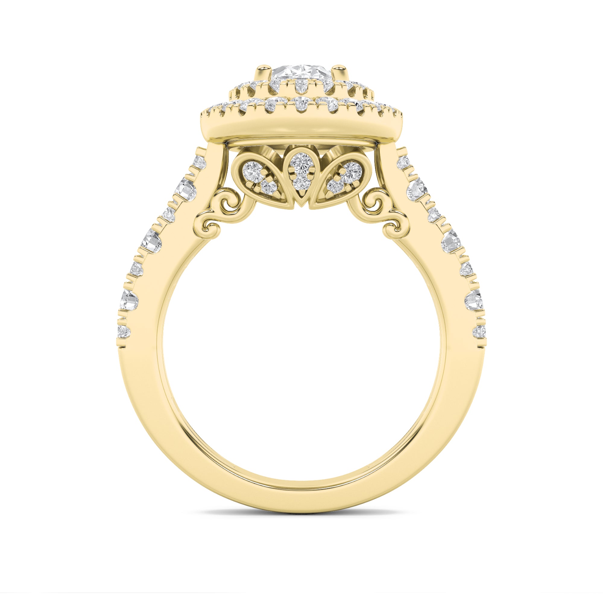 2CTW Oval Shaped Lab Grown Diamond (F/VS) Double Halo Engagement Ring in 14K Gold