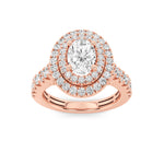2CTW Oval Shaped Lab Grown Diamond (F/VS) Double Halo Engagement Ring in 14K Gold