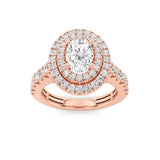 2CTW Oval Shaped Lab Grown Diamond (F/VS) Double Halo Engagement Ring in 14K Gold