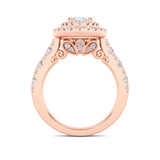 2CTW Oval Shaped Lab Grown Diamond (F/VS) Double Halo Engagement Ring in 14K Gold