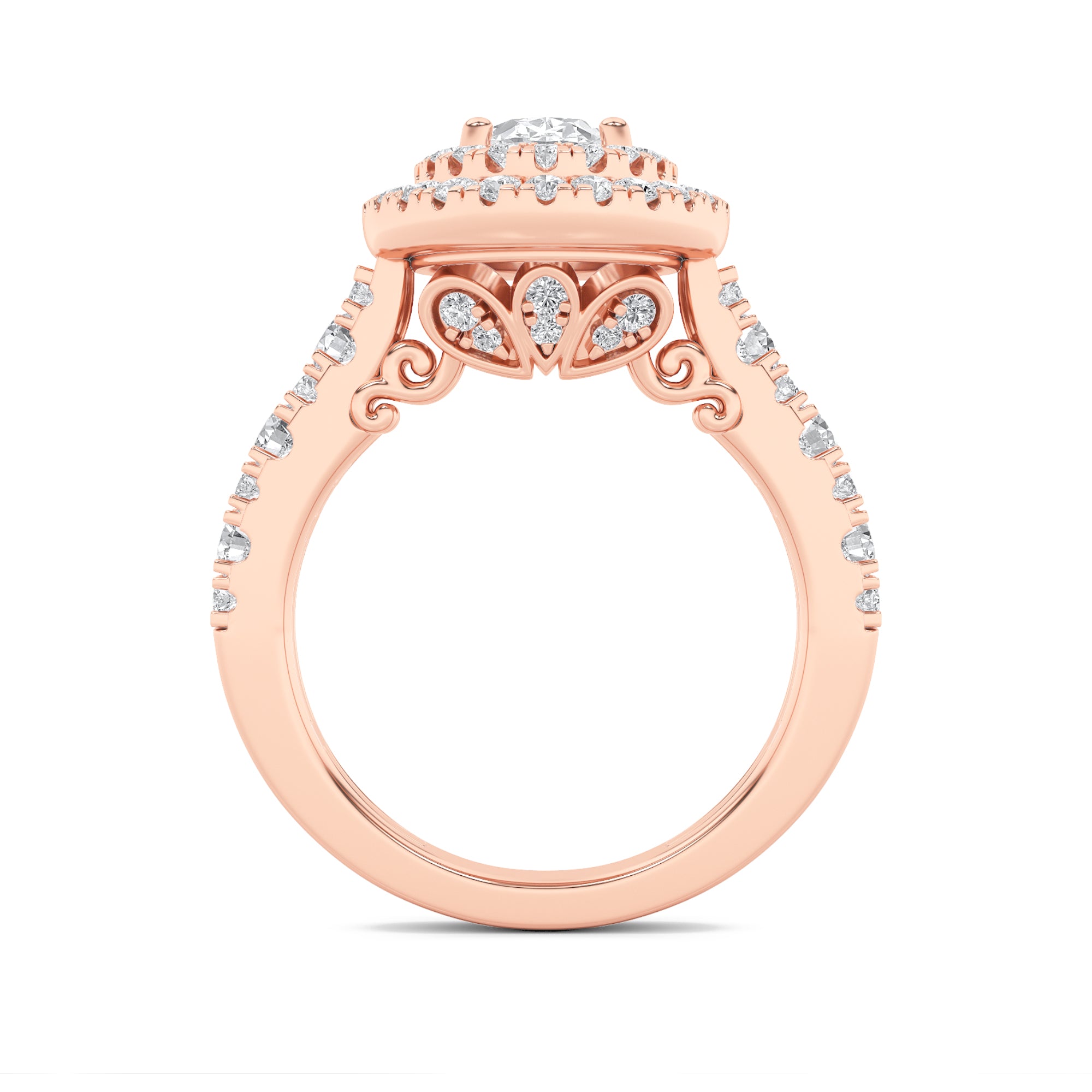 2CTW Oval Shaped Lab Grown Diamond (F/VS) Double Halo Engagement Ring in 14K Gold