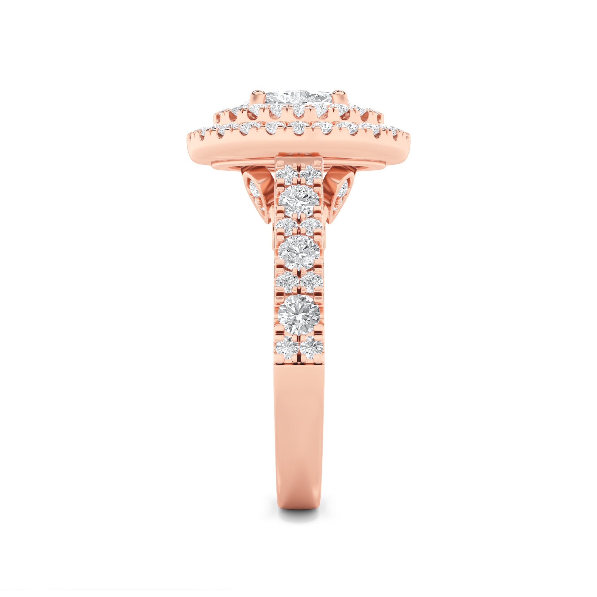 2CTW Oval Shaped Lab Grown Diamond (F/VS) Double Halo Engagement Ring in 14K Gold