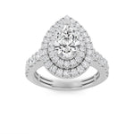 2CTW Pear Shaped Lab Grown Diamond (F/VS) Double Halo Engagement Ring in 14K Gold