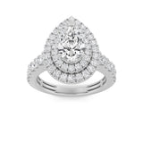 2CTW Pear Shaped Lab Grown Diamond (F/VS) Double Halo Engagement Ring in 14K Gold
