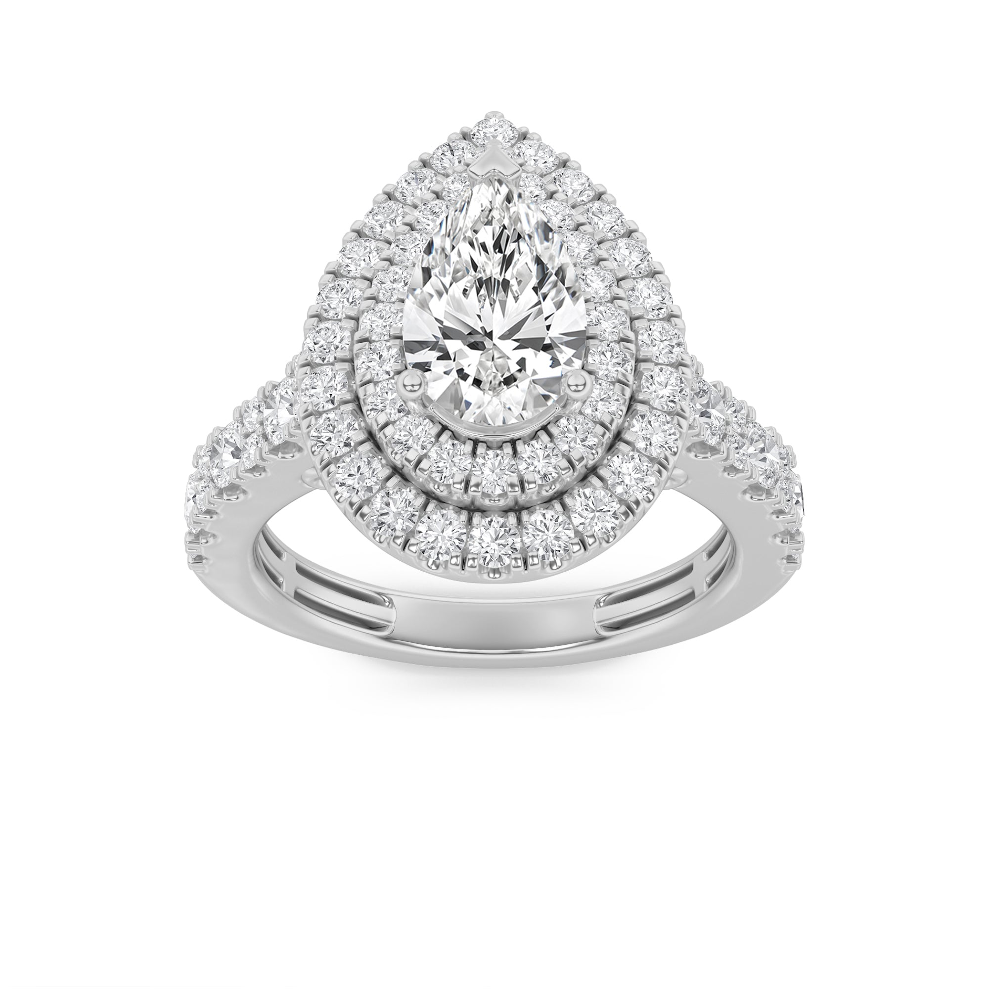 2CTW Pear Shaped Lab Grown Diamond (F/VS) Double Halo Engagement Ring in 14K Gold