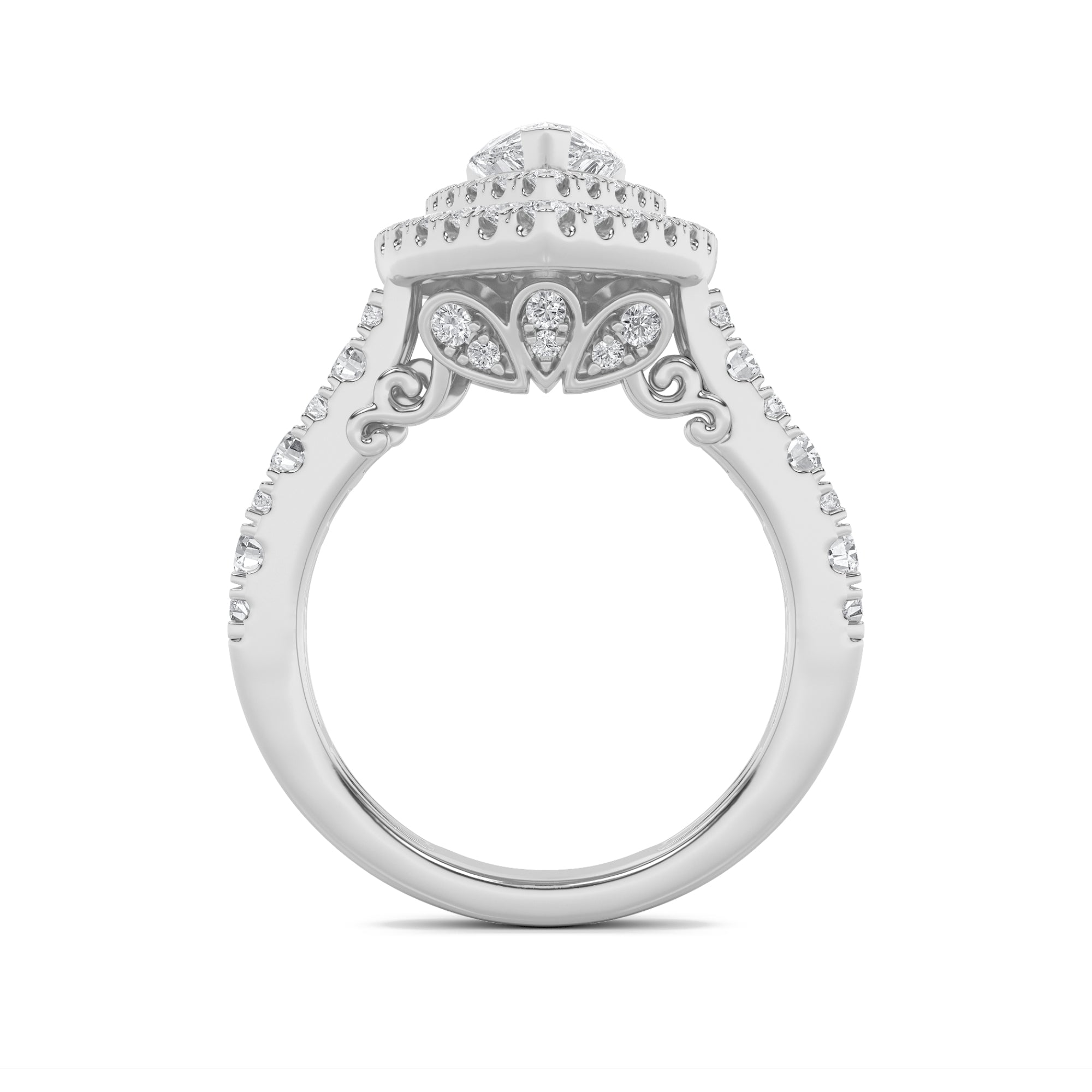 2CTW Pear Shaped Lab Grown Diamond (F/VS) Double Halo Engagement Ring in 14K Gold