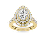 2CTW Pear Shaped Lab Grown Diamond (F/VS) Double Halo Engagement Ring in 14K Gold