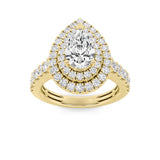 2CTW Pear Shaped Lab Grown Diamond (F/VS) Double Halo Engagement Ring in 14K Gold