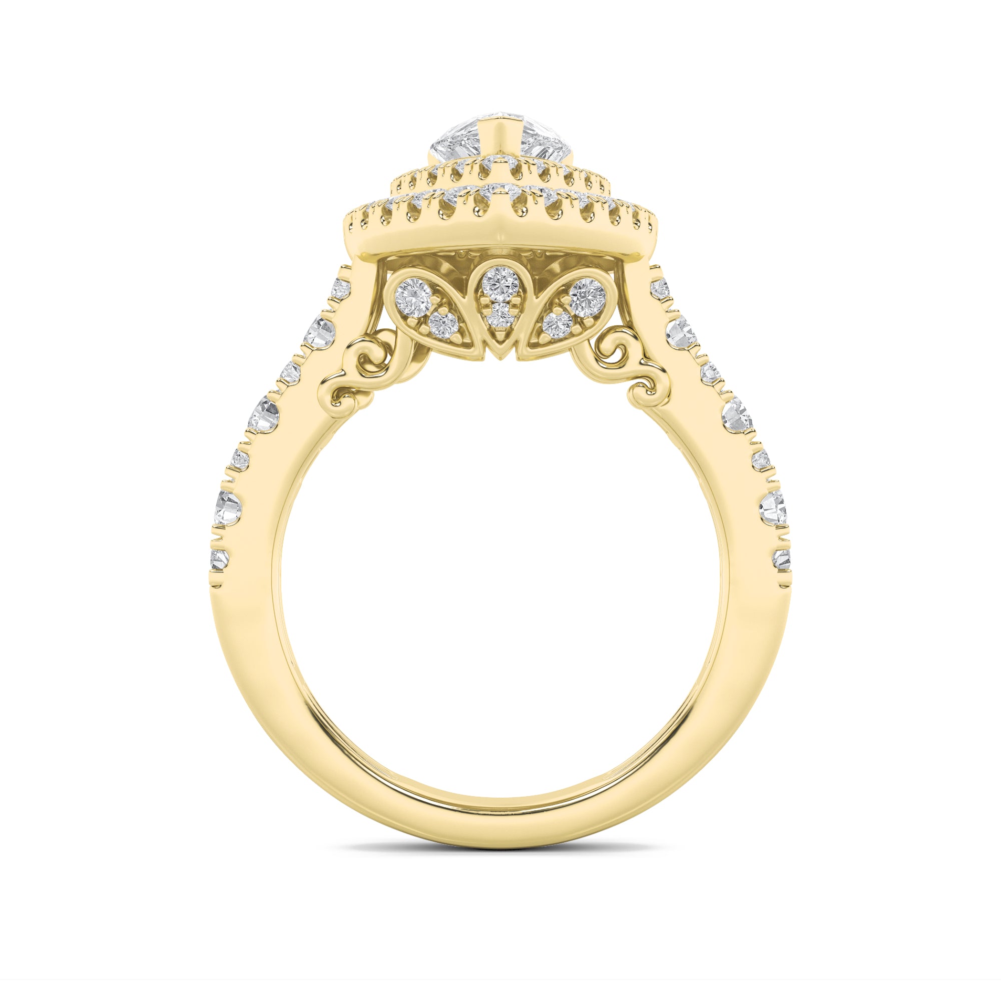 2CTW Pear Shaped Lab Grown Diamond (F/VS) Double Halo Engagement Ring in 14K Gold