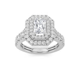 2CTW Radiant Shaped Lab Grown Diamond (F/VS) Double Halo Engagement Ring in 14K Gold