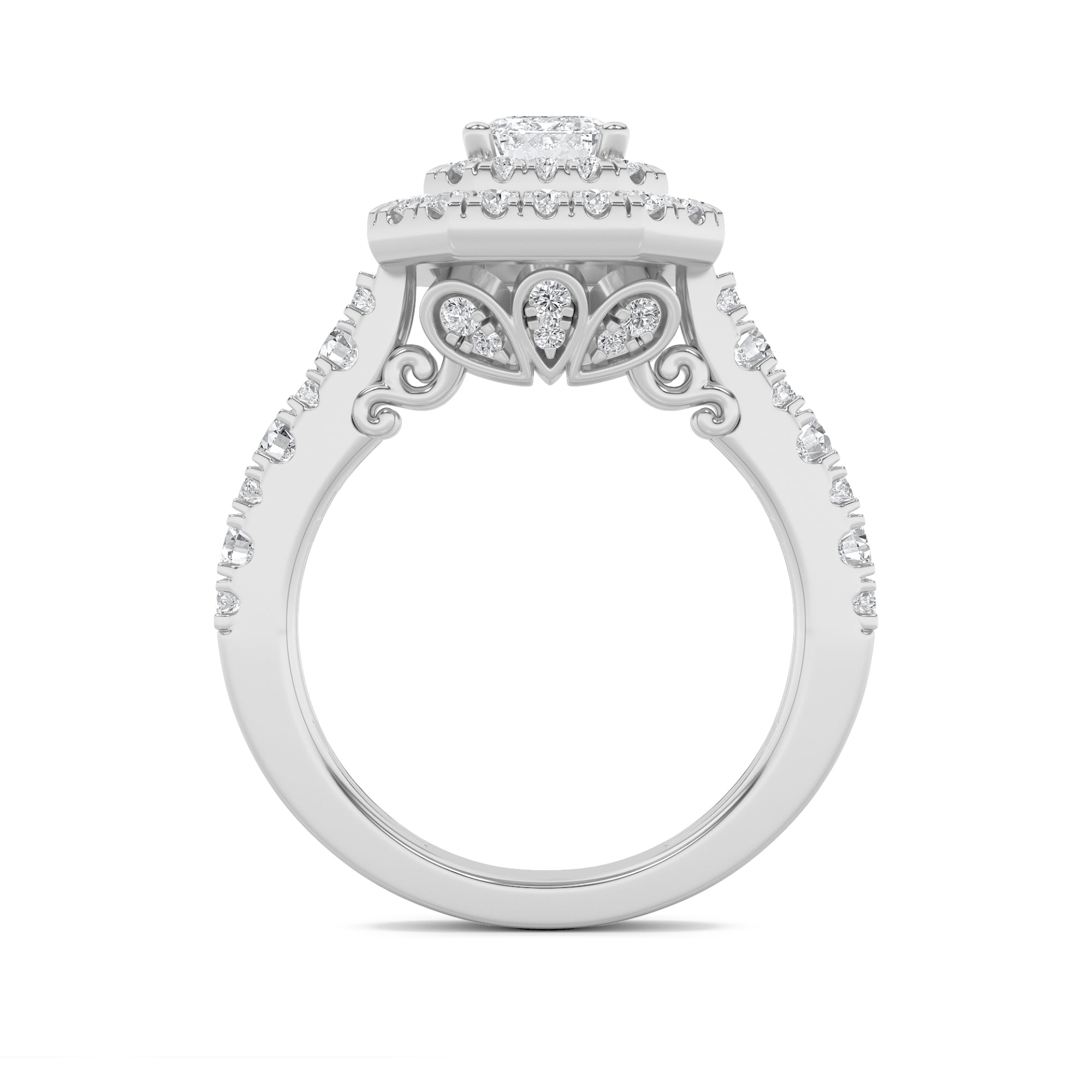 2CTW Radiant Shaped Lab Grown Diamond (F/VS) Double Halo Engagement Ring in 14K Gold