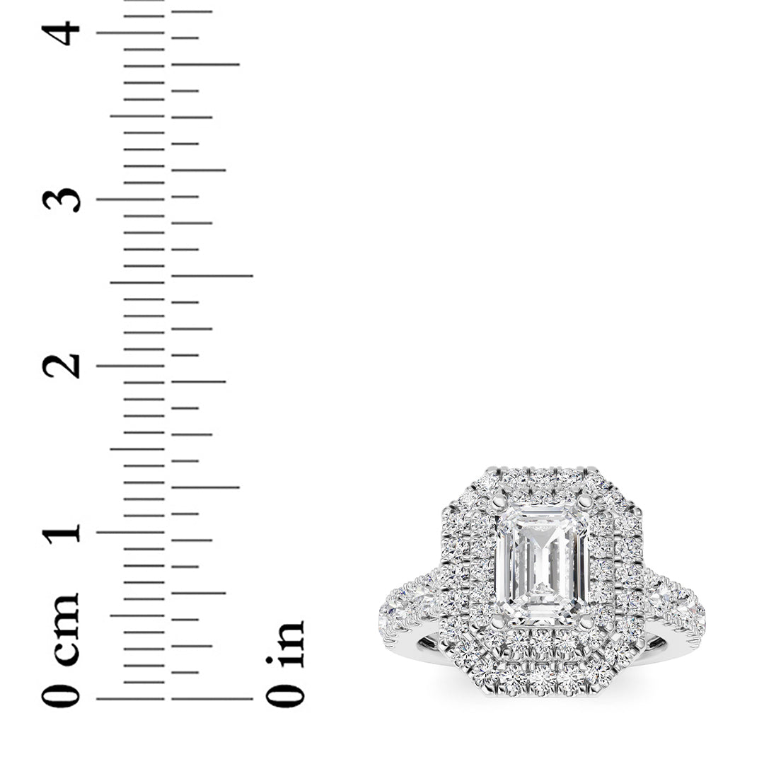 2CTW Radiant Shaped Lab Grown Diamond (F/VS) Double Halo Engagement Ring in 14K Gold
