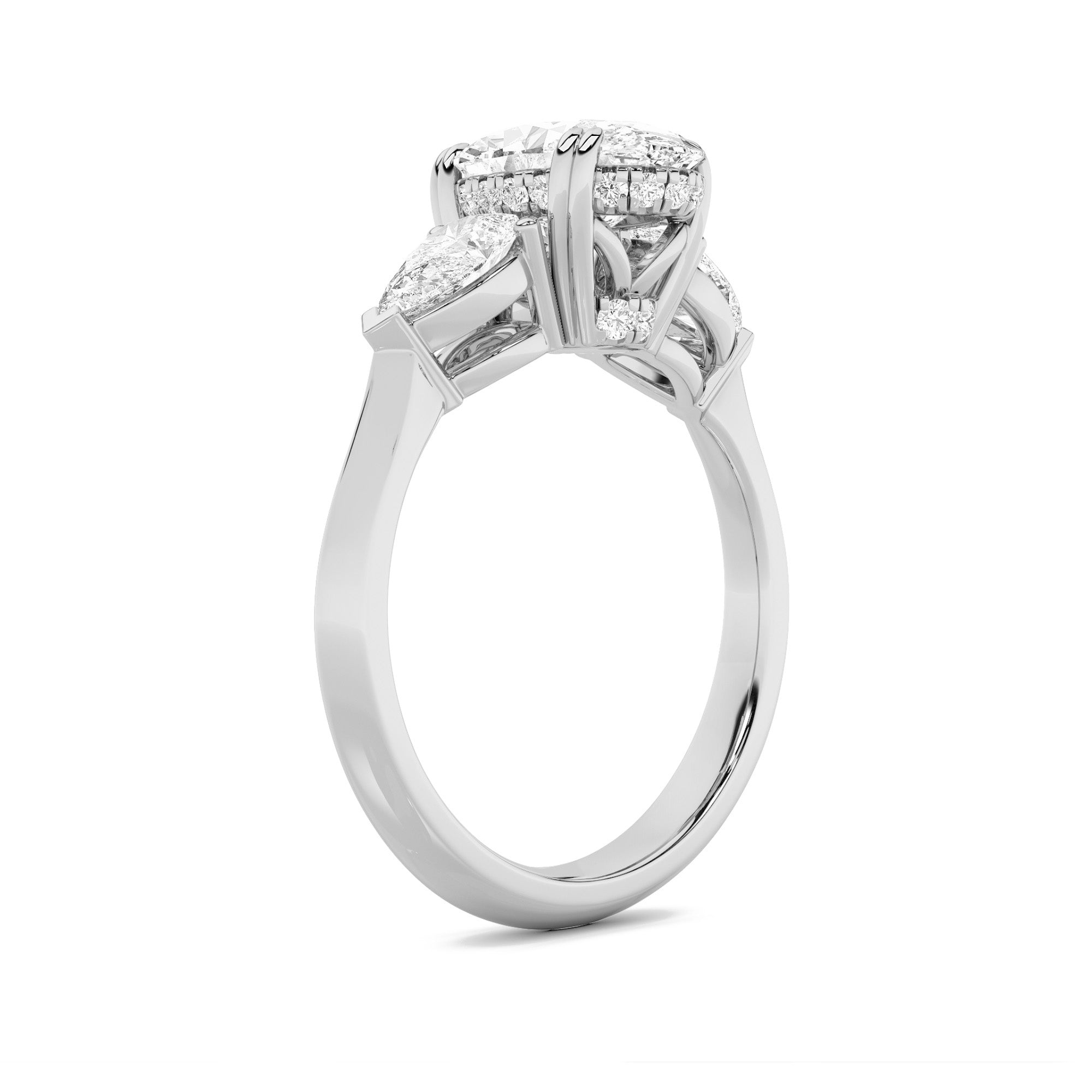 3CTW Oval Shaped Lab Grown Diamond (F/VS) Three Stone Hidden Halo Ring in 14K Gold