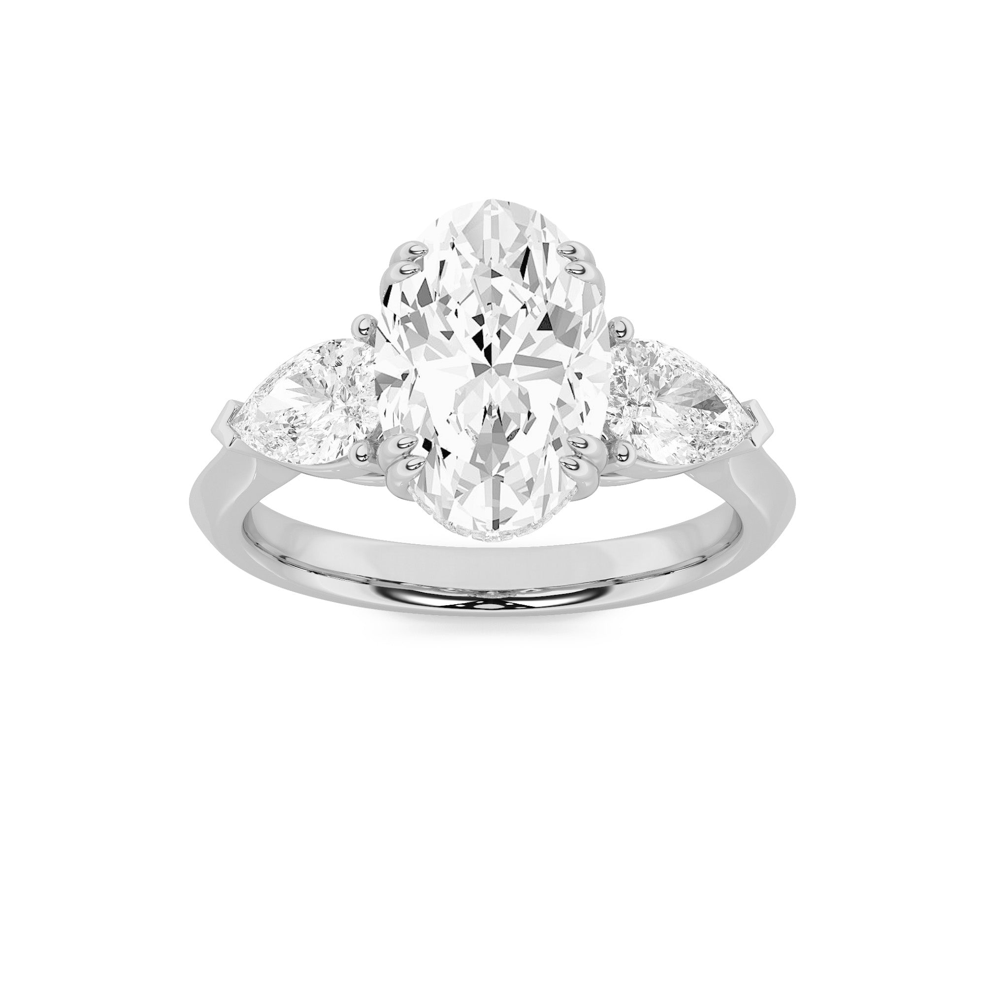 3CTW Oval Shaped Lab Grown Diamond (F/VS) Three Stone Hidden Halo Ring in 14K Gold