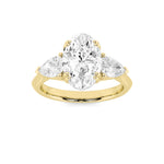 3CTW Oval Shaped Lab Grown Diamond (F/VS) Three Stone Hidden Halo Ring in 14K Gold
