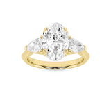 3CTW Oval Shaped Lab Grown Diamond (F/VS) Three Stone Hidden Halo Ring in 14K Gold