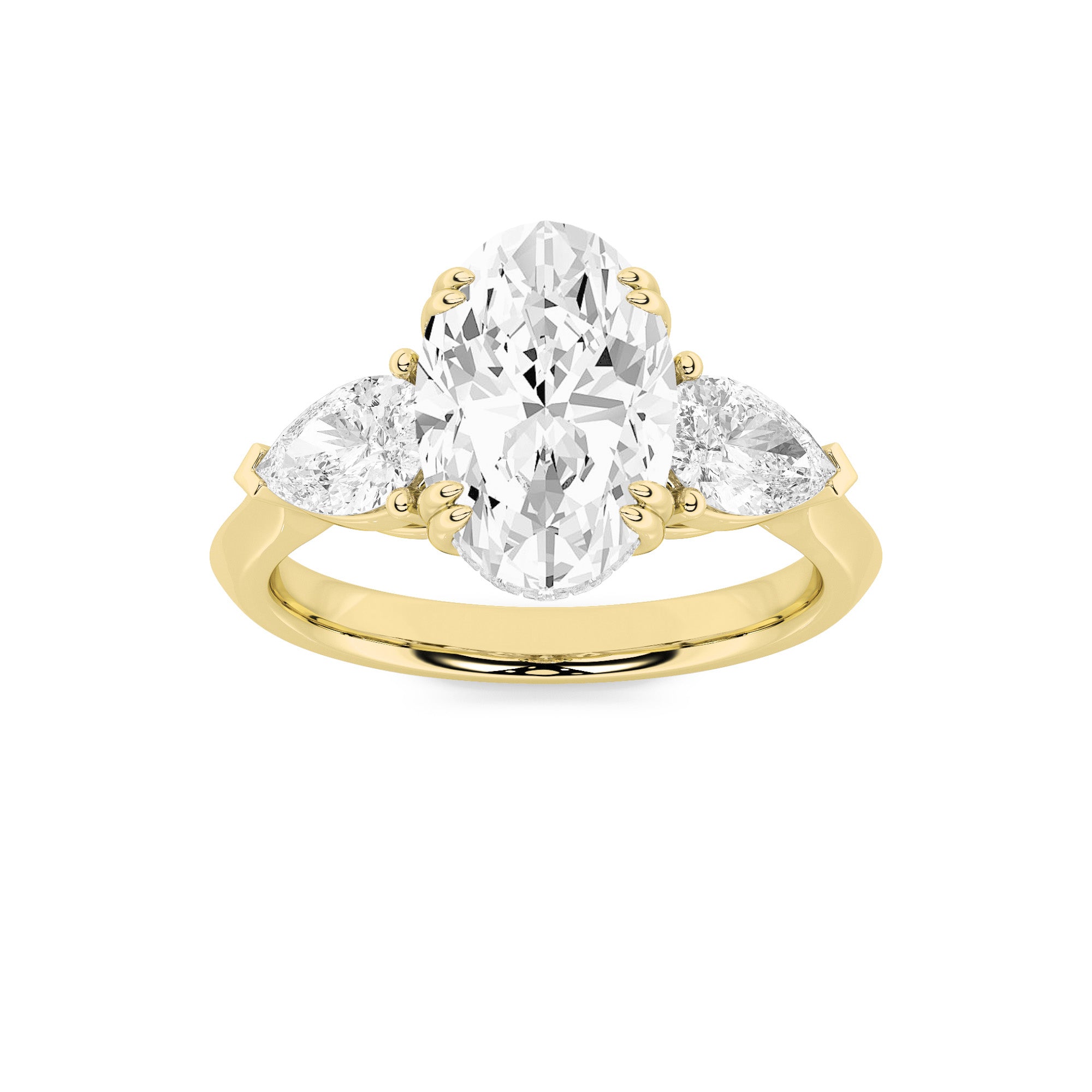 3CTW Oval Shaped Lab Grown Diamond (F/VS) Three Stone Hidden Halo Ring in 14K Gold
