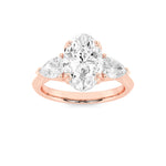 3CTW Oval Shaped Lab Grown Diamond (F/VS) Three Stone Hidden Halo Ring in 14K Gold