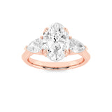 3CTW Oval Shaped Lab Grown Diamond (F/VS) Three Stone Hidden Halo Ring in 14K Gold