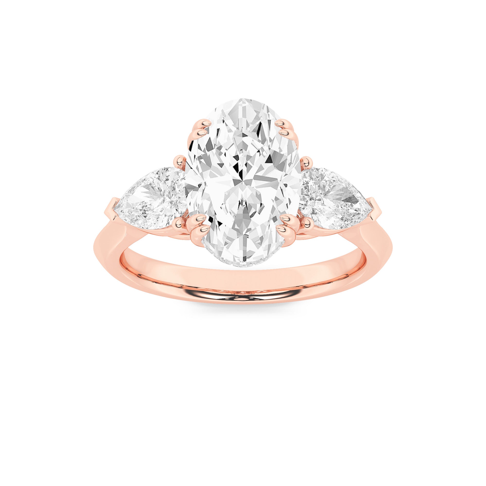 3CTW Oval Shaped Lab Grown Diamond (F/VS) Three Stone Hidden Halo Ring in 14K Gold