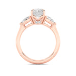 3CTW Oval Shaped Lab Grown Diamond (F/VS) Three Stone Hidden Halo Ring in 14K Gold