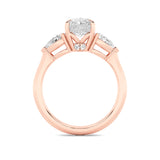 3CTW Oval Shaped Lab Grown Diamond (F/VS) Three Stone Hidden Halo Ring in 14K Gold