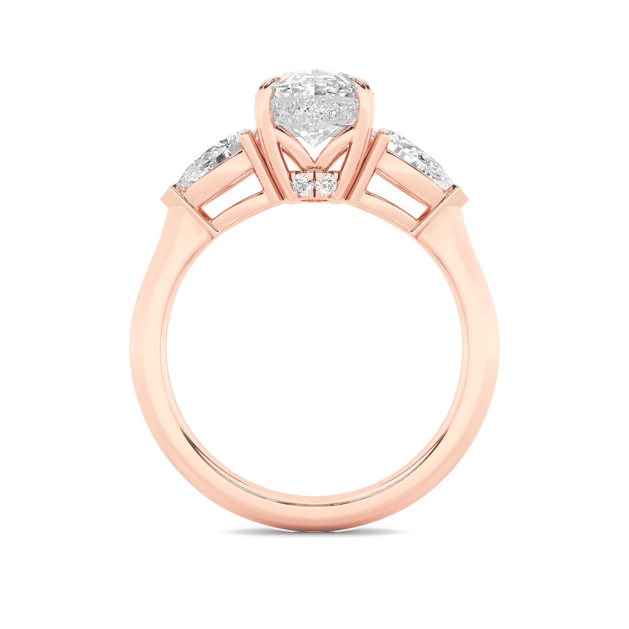 3CTW Oval Shaped Lab Grown Diamond (F/VS) Three Stone Hidden Halo Ring in 14K Gold