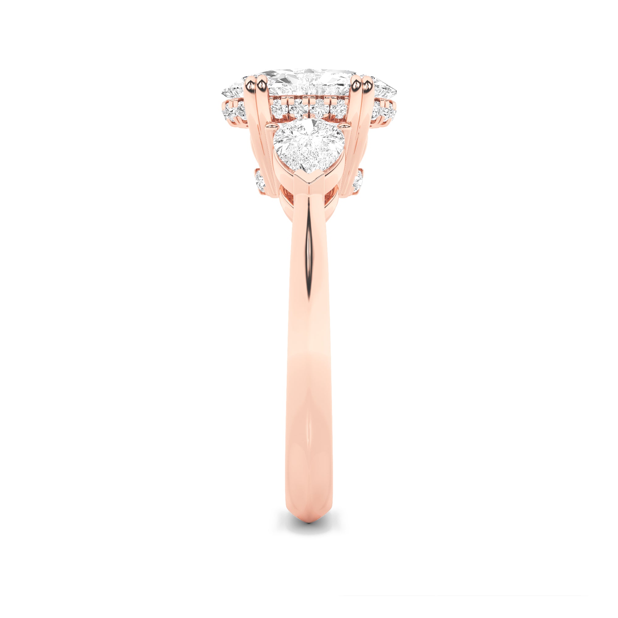 3CTW Oval Shaped Lab Grown Diamond (F/VS) Three Stone Hidden Halo Ring in 14K Gold