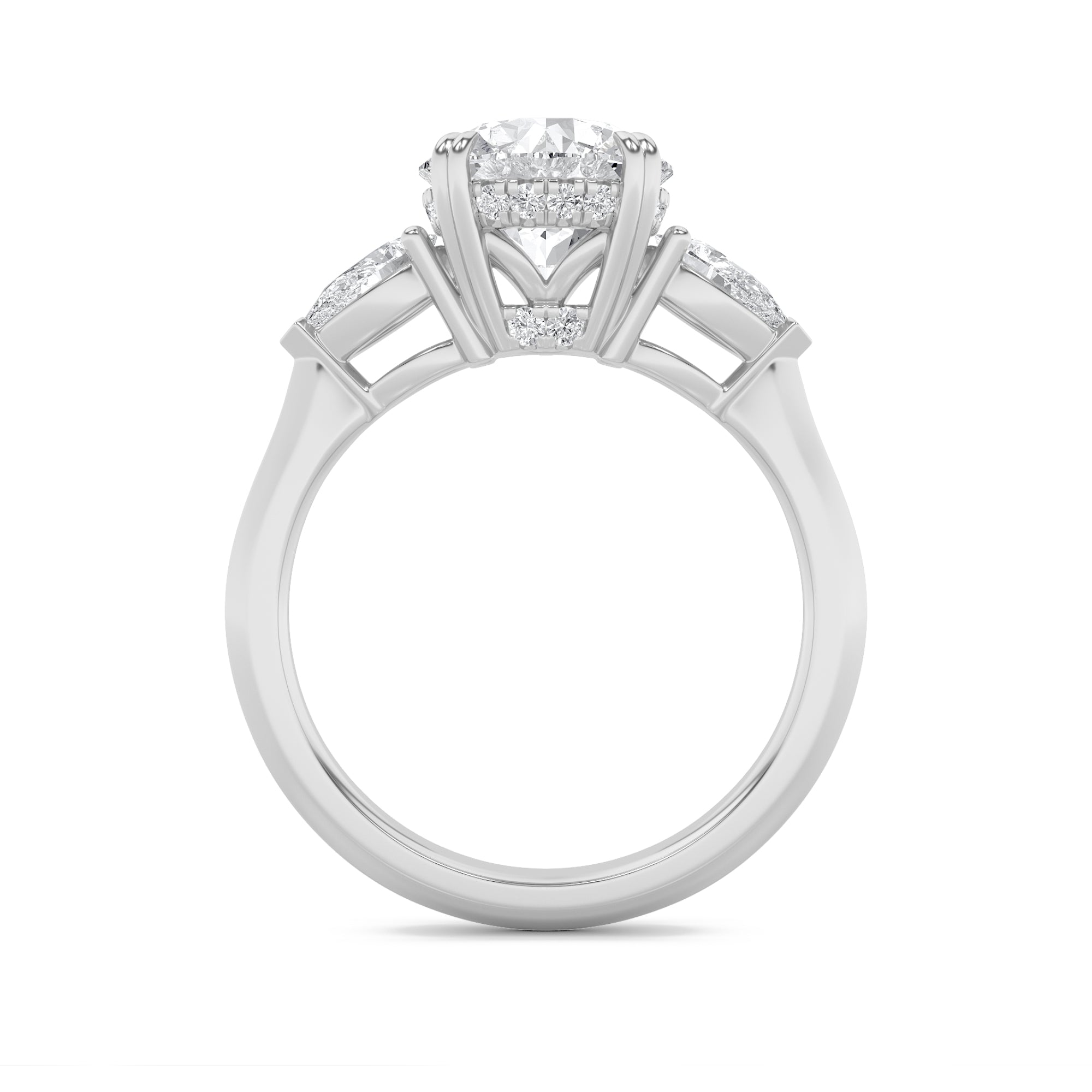 3CTW Round Shaped Lab Grown Diamond (F/VS) Three Stone Hidden Halo Ring in 14K Gold