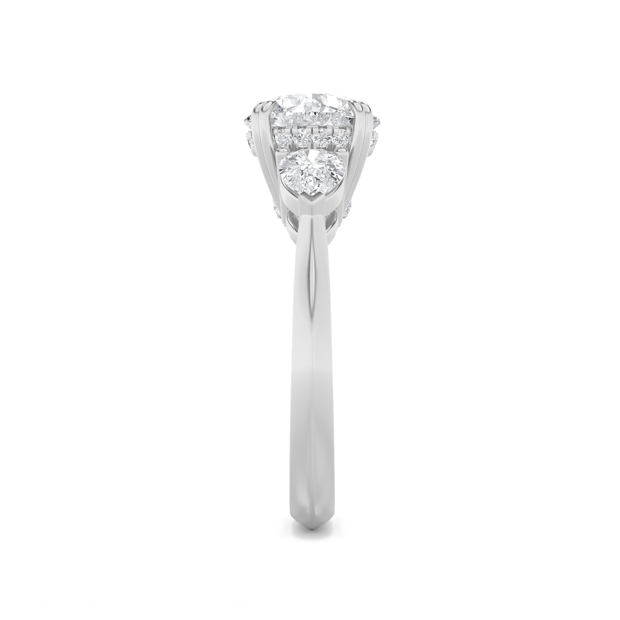 3CTW Round Shaped Lab Grown Diamond (F/VS) Three Stone Hidden Halo Ring in 14K Gold