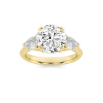 3CTW Round Shaped Lab Grown Diamond (F/VS) Three Stone Hidden Halo Ring in 14K Gold