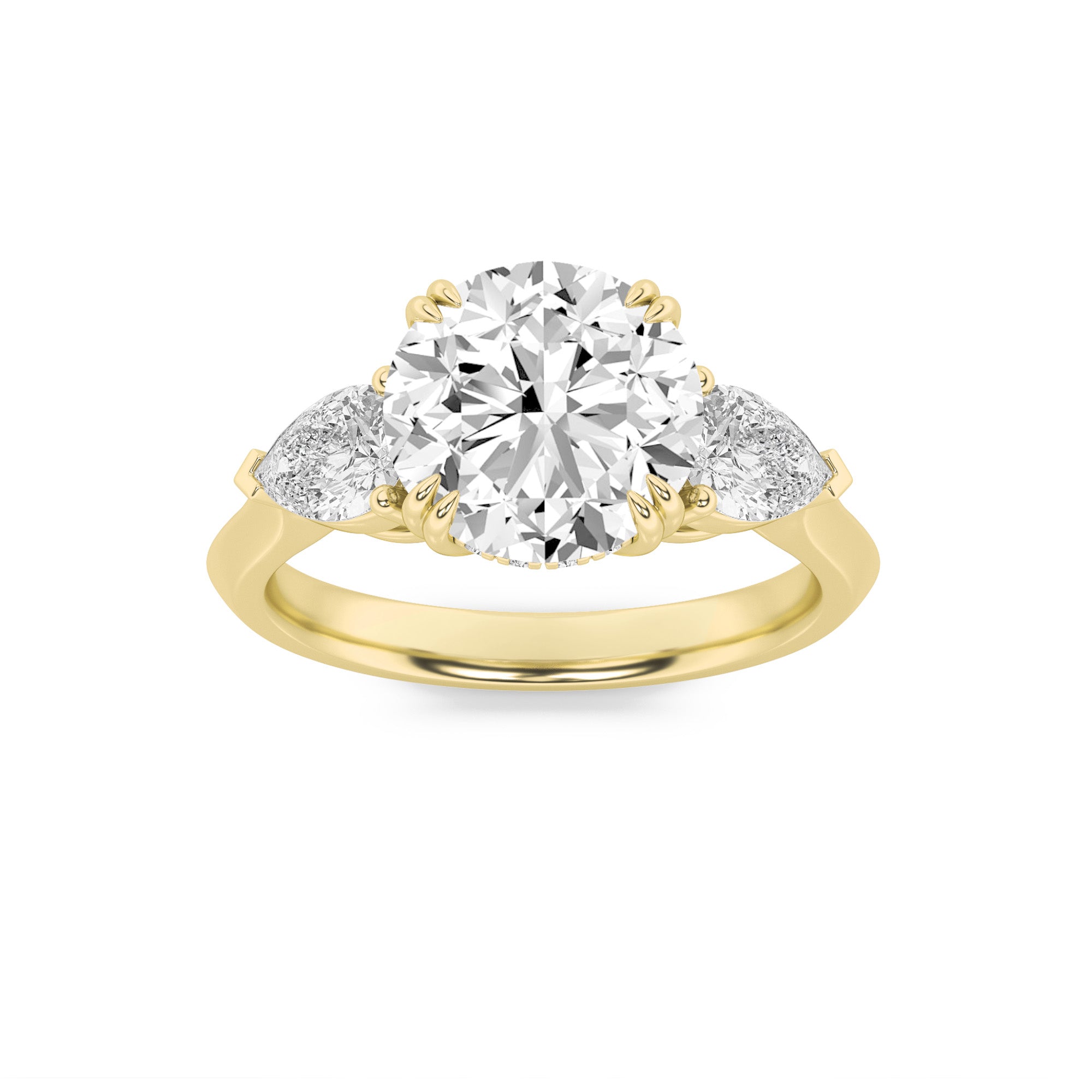 3CTW Round Shaped Lab Grown Diamond (F/VS) Three Stone Hidden Halo Ring in 14K Gold