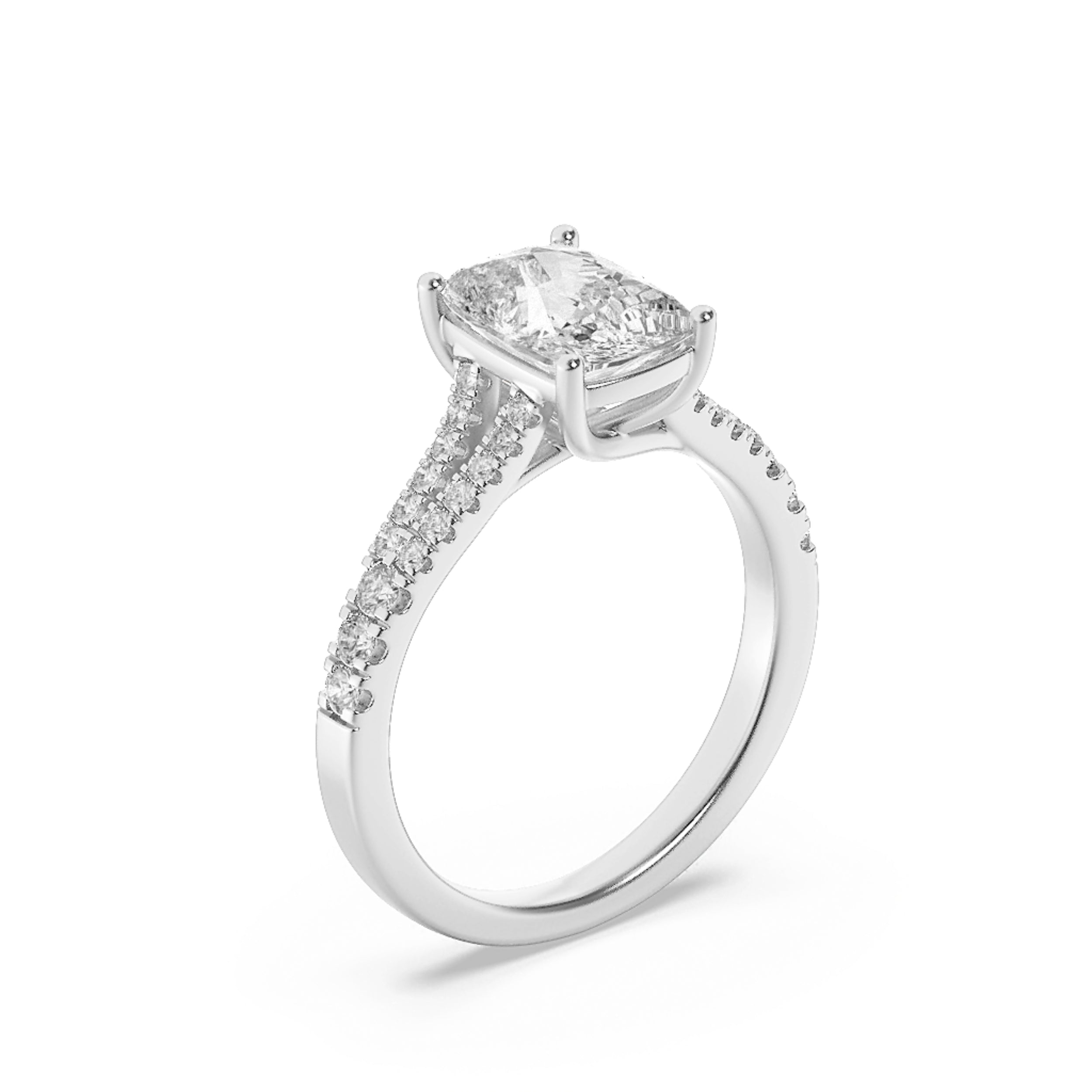 2.25CTW Elongated Cushion Shaped Lab Grown Diamond (F/VS) Split Shank Accented Enagagement Ring in 14K Gold