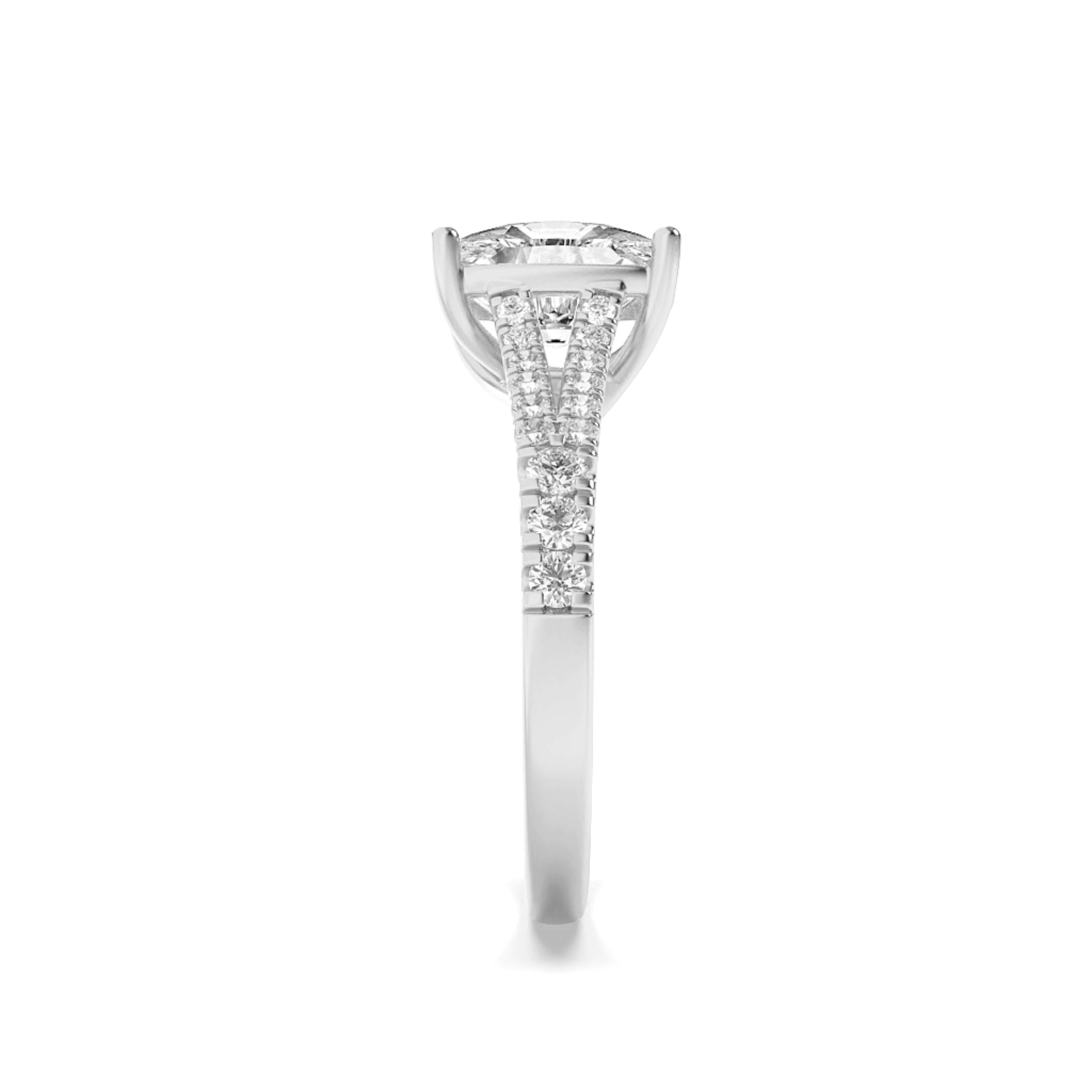 2.25CTW Elongated Cushion Shaped Lab Grown Diamond (F/VS) Split Shank Accented Enagagement Ring in 14K Gold