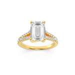 2CTW Emerald Shaped Lab Grown Diamond (F/VS) Split Shank Trellis Engagement Ring in 14K Gold