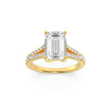 2CTW Emerald Shaped Lab Grown Diamond (F/VS) Split Shank Trellis Engagement Ring in 14K Gold
