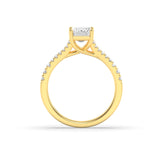 2CTW Emerald Shaped Lab Grown Diamond (F/VS) Split Shank Trellis Engagement Ring in 14K Gold