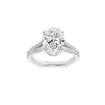 2CTW Oval Shaped Lab Grown Diamond (F/VS) Split Shank Trellis Engagement Ring in 14K Gold
