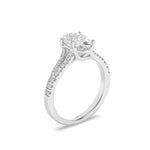 2CTW Oval Shaped Lab Grown Diamond (F/VS) Split Shank Trellis Engagement Ring in 14K Gold