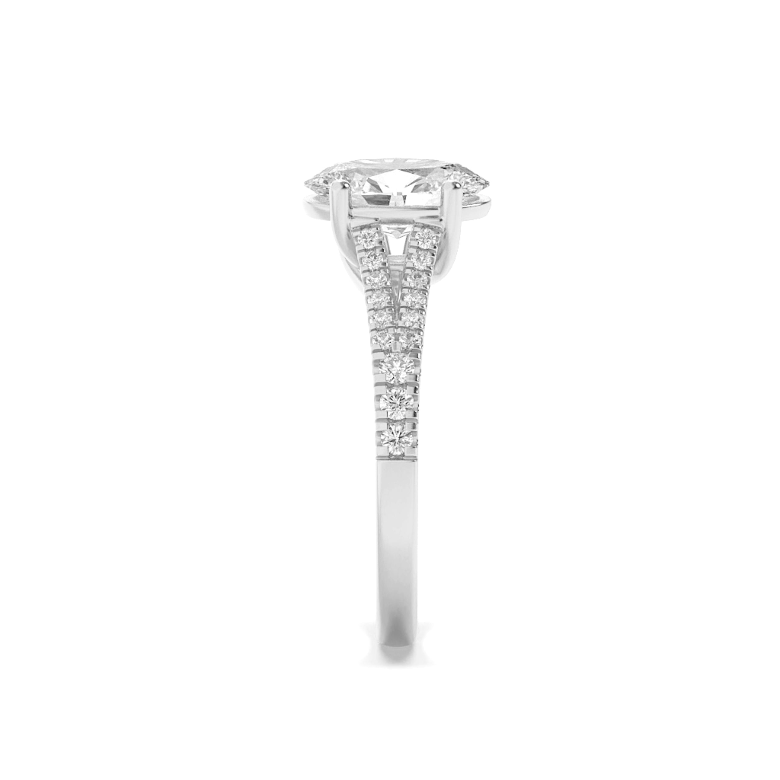 2CTW Oval Shaped Lab Grown Diamond (F/VS) Split Shank Trellis Engagement Ring in 14K Gold