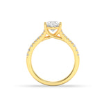 2CTW Oval Shaped Lab Grown Diamond (F/VS) Split Shank Trellis Engagement Ring in 14K Gold