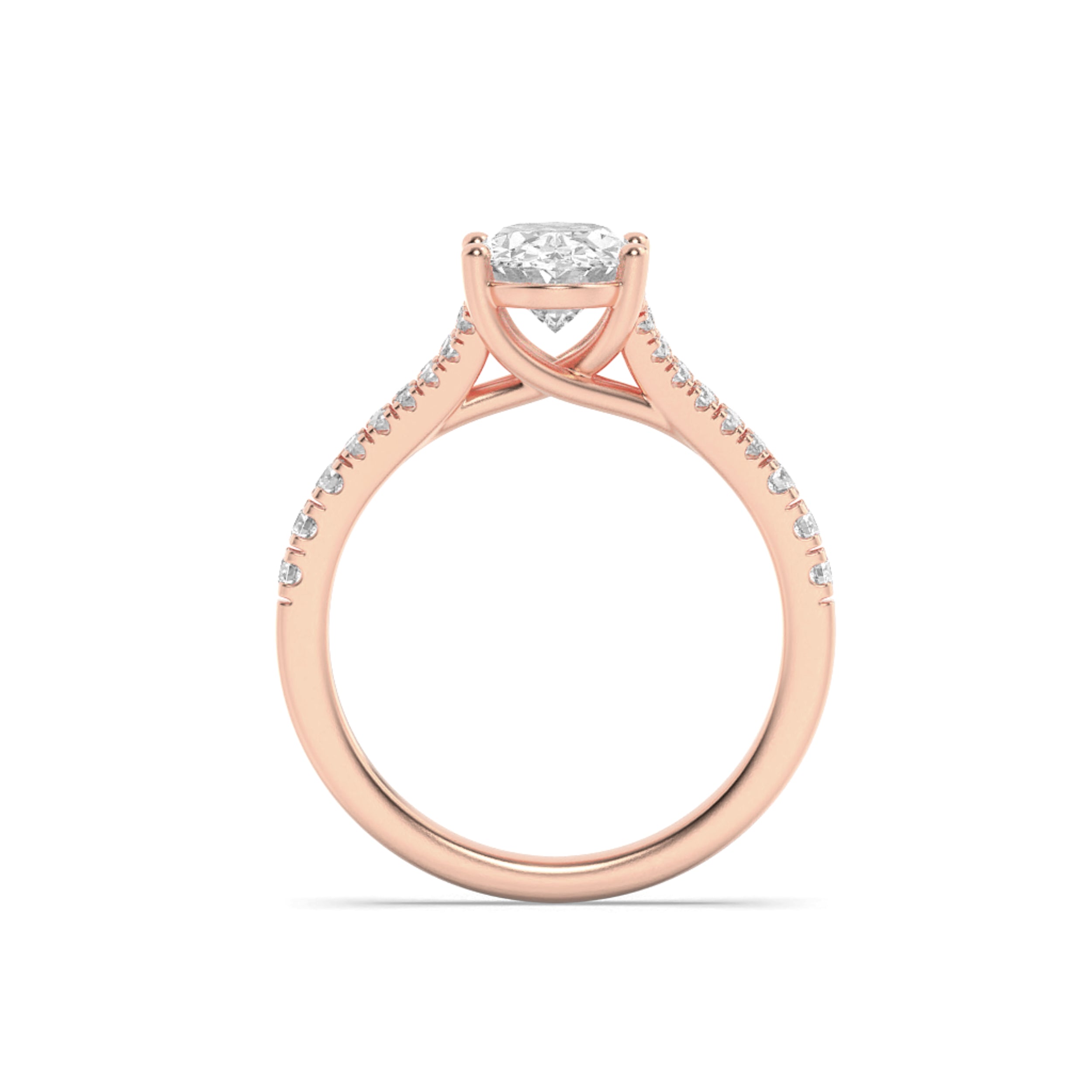 2CTW Oval Shaped Lab Grown Diamond (F/VS) Split Shank Trellis Engagement Ring in 14K Gold