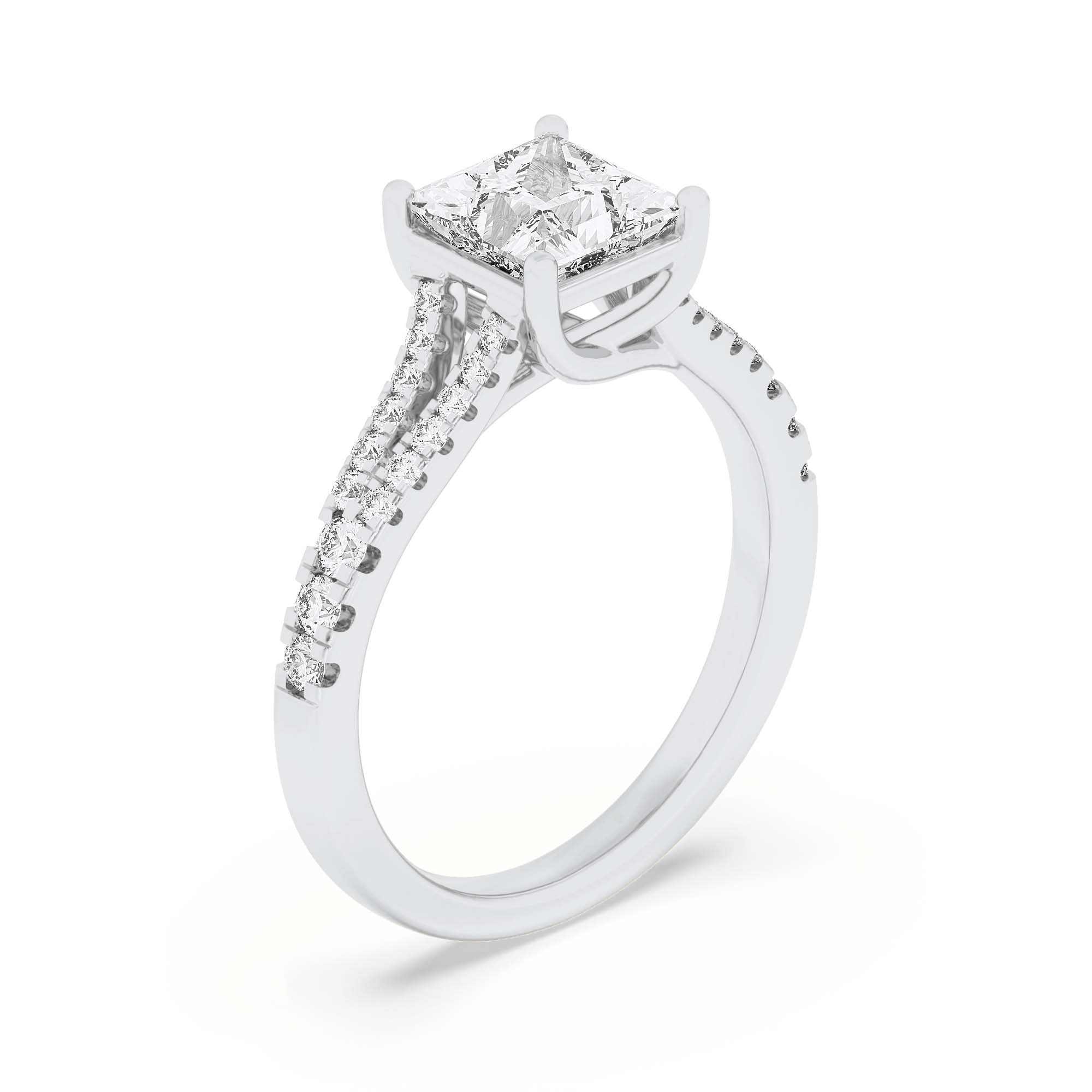 2CTW Princess Shaped Lab Grown Diamond (F/VS) Split Shank Trellis Engagement Ring in 14K Gold